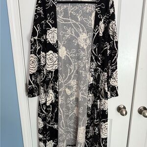 LulaRoe Floral Black and White Long Duster Cardigan